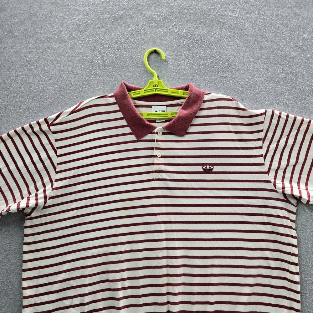 VINTAGE Adidas Men Polo 2XL White Embroidered Striped Trefoil Logo Y2K Golf